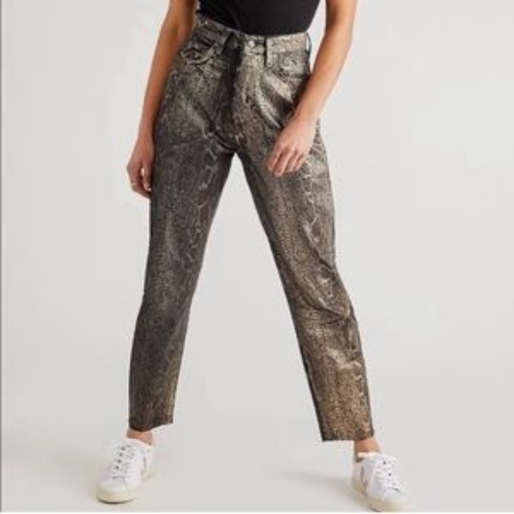 We the Free Curvy Jeans Cropped Metallic Snakeskin Coated size 27
